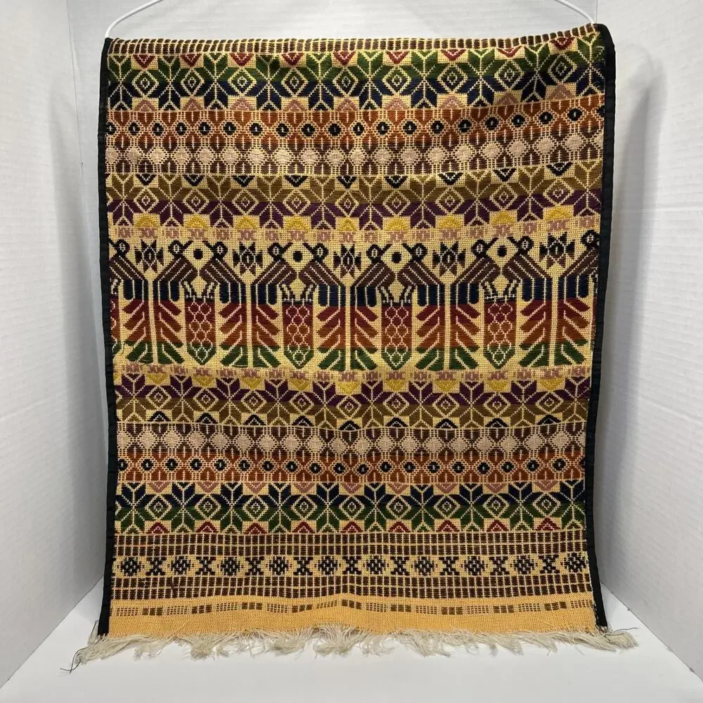 Guatemalan Quetzal Bird Hand Woven Textile Wall Hanging 17 X 41